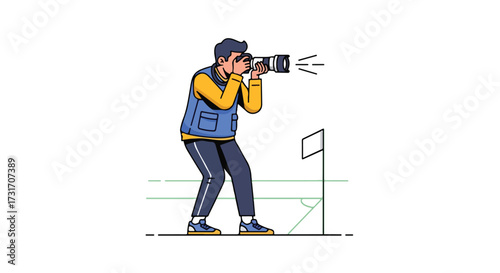 Enthusiastic photographer capturing the perfect moment with professional equipment on assignment creating a visual narrative through a captivating