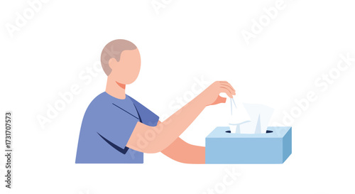 Person using tissue box in vector illustration representing hygiene and healthcare concepts with clear background emphasizing cleanliness and