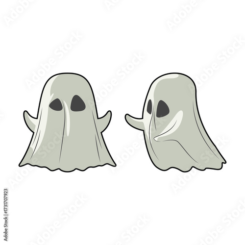 Cute white flying cloth ghost vector icon with black outline