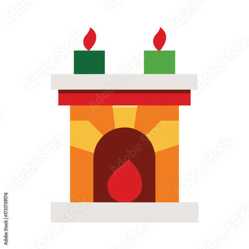 Christmas fireplace with gifts and decorations