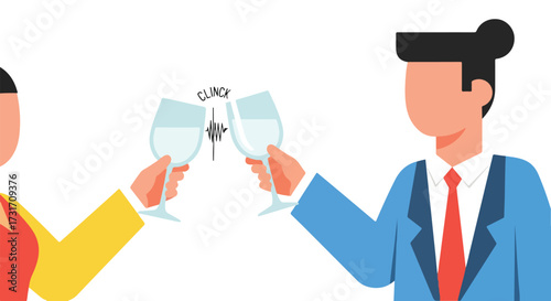 Stylized business vector illustration of colleagues celebrating with a drink at a corporate event or successful business deal