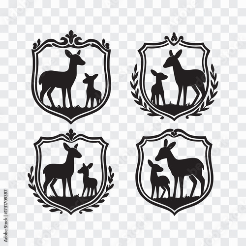 Deer Family Crests in Shields Silhouette Emblems