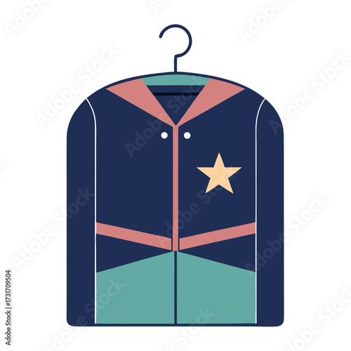 Suit jacket hanging on a hanger, formal menswear apparel attire illustration