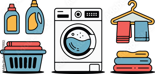 Laundry room with washing machine and cleaning supplies