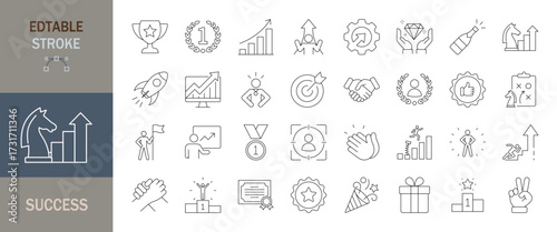 Success icon set. Editable stroke. Vector illustration.