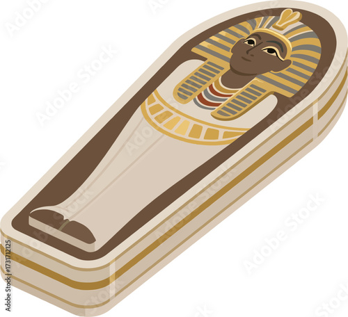 Egyptian Mummy Sarcophagus Vector Illustration, Pharaoh Coffin Art