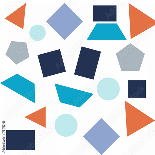 Abstract Geometric Shapes in Blue and Orange – Seamless Pattern. Suitable for modern textile design, wrapping paper, and contemporary backgrounds