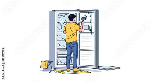 A meticulous homeowner diligently defrosts a refrigerator showcasing the commitment to appliance maintenance and prolonging food storage efficiency