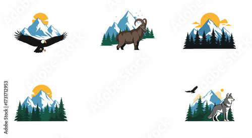 Majestic mountain landscapes featuring wildlife and nature scenes.
