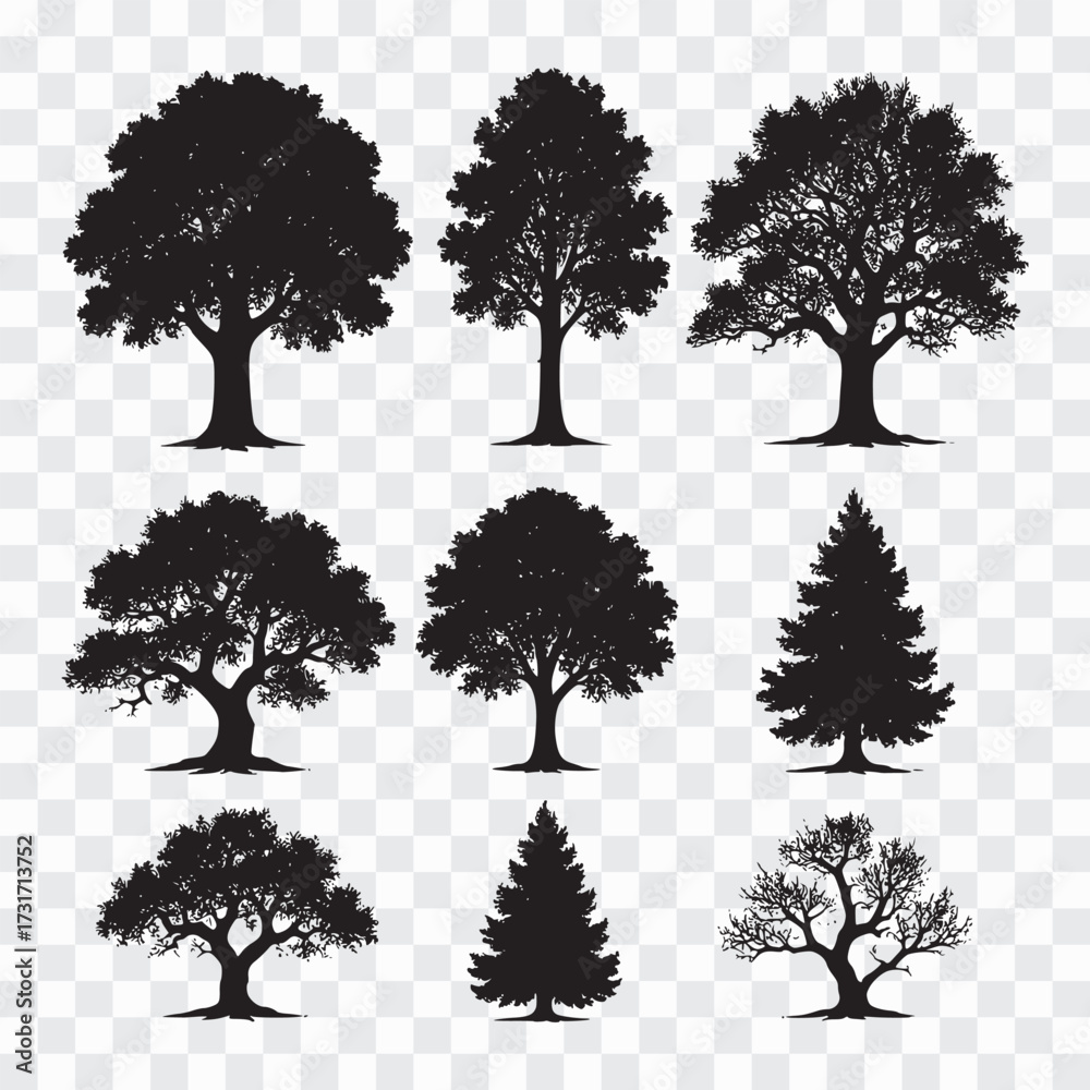 Fototapeta premium Silhouette Tree Collection Diverse Tree Shapes for Various Applications