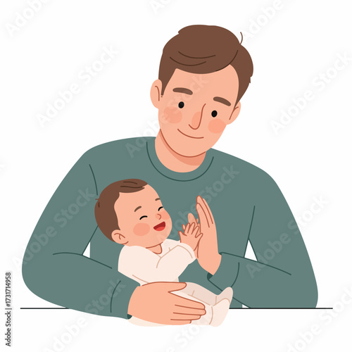 Simple Cartoon Style Father Holding Baby in Arms Illustration