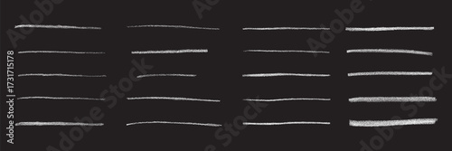 Crayon chalk brush stroke underline pen highlight. Vector hand drawn stoke element set for design texture templates, presentation, school, emphasis isolated on black background