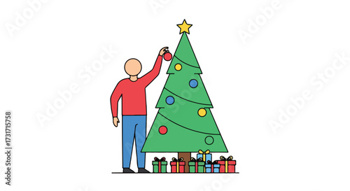 Festive preparation: Decorating a christmas tree with joy and anticipation for holiday celebrations and gift-giving  moments of