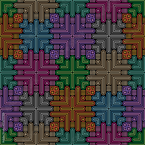 Geometric decorative colorful linear seamless pattern