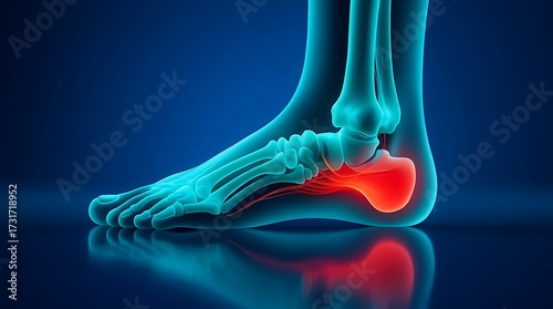 Human Foot Anatomy with Pain Indication on Heel and Plantar Fascia