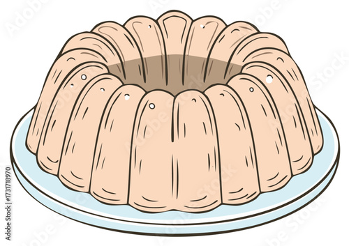 Classic ring mold gelatin dessert served on a plate illustration