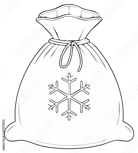Line art of Santa sack with snowflake design; Christmas and winter theme