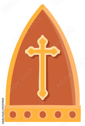 Ornate Mitre with Golden Cross Religious Headwear Symbol