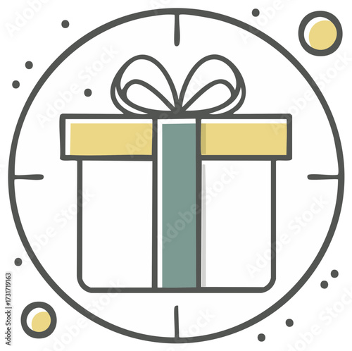 Illustration of a Gift Box with Ribbon and Bow Inside a Circle with Target Marks, Celebration or Holiday Concept