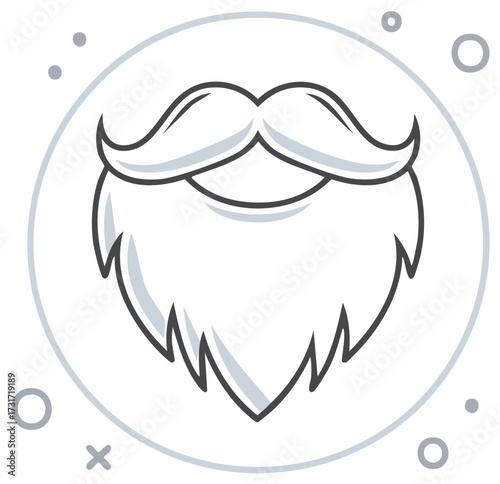 Graphic Representation of Full Beard and Moustache Isolated on White Circle Outlined Shape