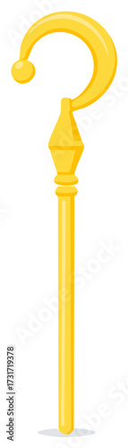 Gold Shepherd's Crook Staff Vector Illustration with Rounded Crook and Pointed Accent Feature