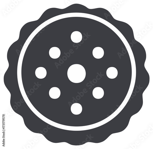 Stylized Dark Grey Tart Icon with White Dots and Scalloped Edge