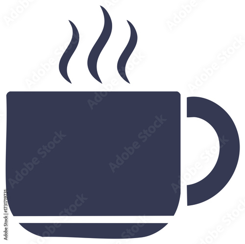 Simple dark blue mug with steam rising indicating a hot beverage