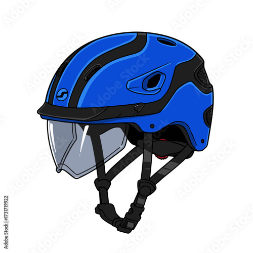 Blue helmet with visor for cycling, skateboarding, and rollerblading