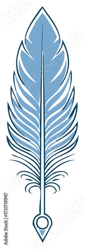 Stylized Bird Feather with Geolocation Pin, Navigation Graphic, Light Blue