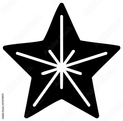 Simple Black Star Silhouette with Radial Lines Creating a Geometric Pattern