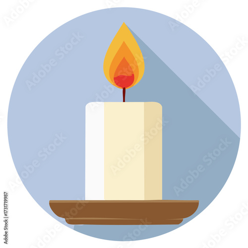 Burning Candle on Stand Vector Illustration Flat Design Light Yellow Flame