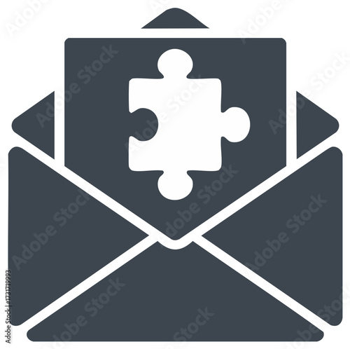 Puzzle Piece in an Open Envelope Icon Representing a Message with a Solution