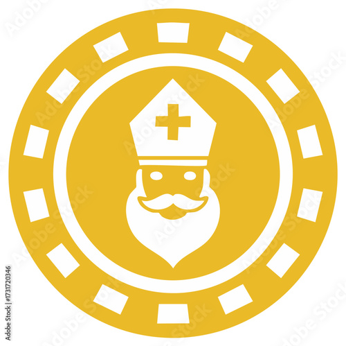 Saint Nicholas Icon in Golden Medallion with Cross topped Mitre