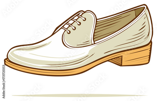 Elegant Light Colored Leather Dress Shoe with Laces and Wooden Heel