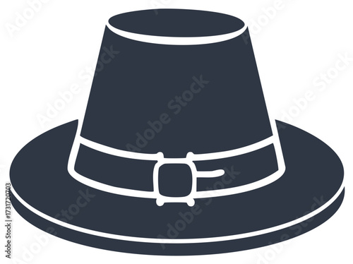 Classic pilgrim hat in flat vector style with a buckled band for Thanksgiving designs