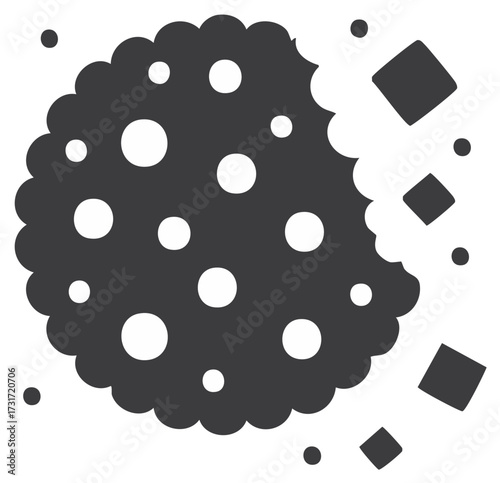 Simple Illustration of a Bitten Chocolate Chip Cookie with Crumbs Falling with the Silhouette Style in a Flat Design