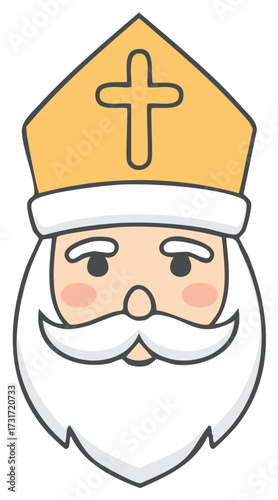 Cartoon illustration of a saint with a beard and a mitre