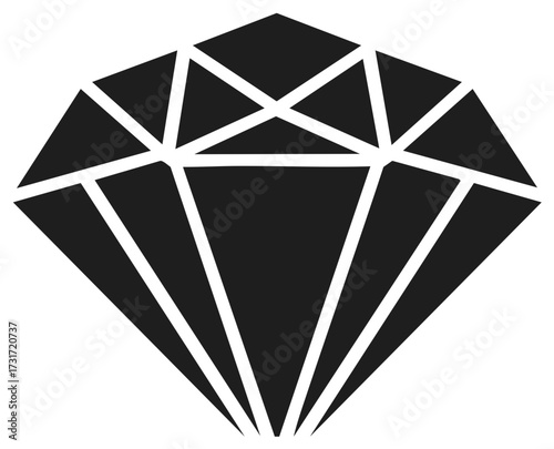 Black and white abstract diamond shape with geometric facets and clean lines