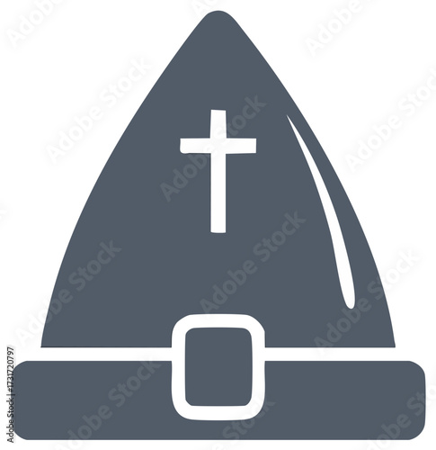 Stylized Bishop's Mitre Hat with Christian Cross Religious Symbol Icon Graphic