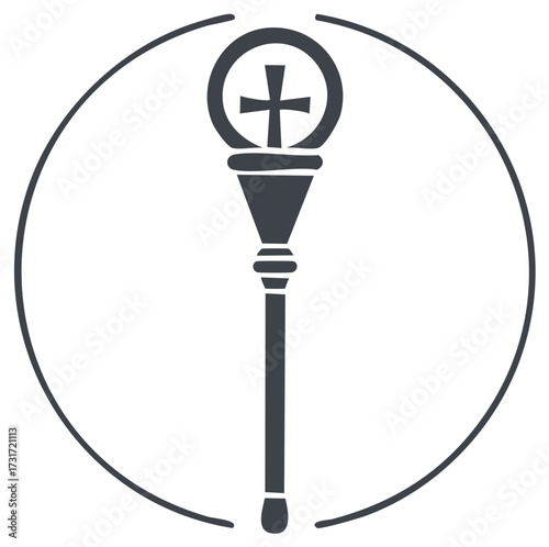 Stylized Cross on Staff Symbol Within Circle Religious Illustration