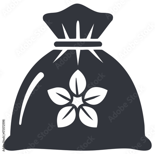 Treasure Sack with Floral Symbol, Graphic Luck Pouch Icon, Asian Motif Element