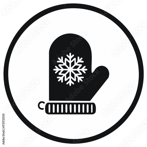 Winter Mitten Icon Featuring Snowflake in Circle for Seasonal Activities and Design Projects