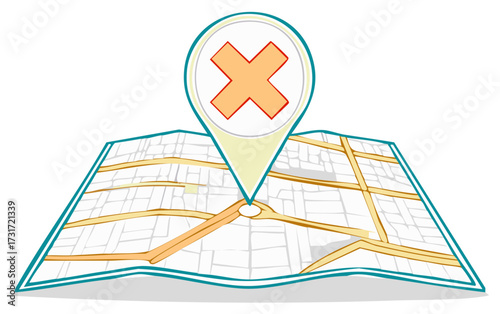 Location Pin with Red Cross on City Map Illustration