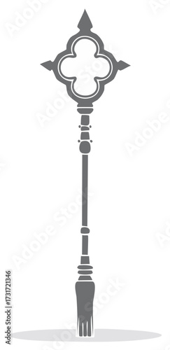 Stylized Clerical Staff with Ornamental Head and Tassel - Artistic Graphic Illustration
