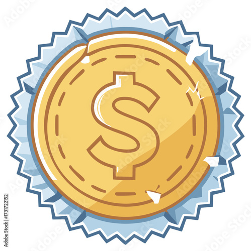 Cartoon golden bottle cap with a dollar sign coin design for currency or a prize
