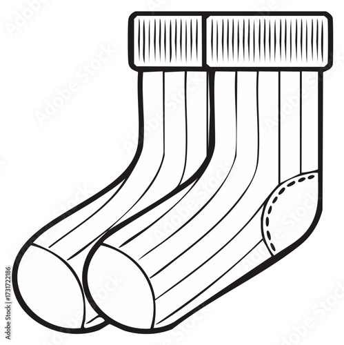 Simple Line Drawing of Two Striped Socks Side by Side