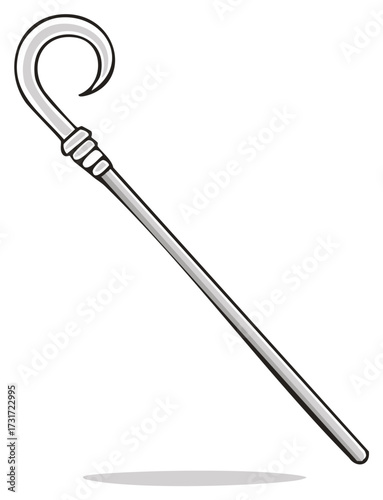 Vector illustration of a traditional shepherd's crook, a staff for leadership and guidance