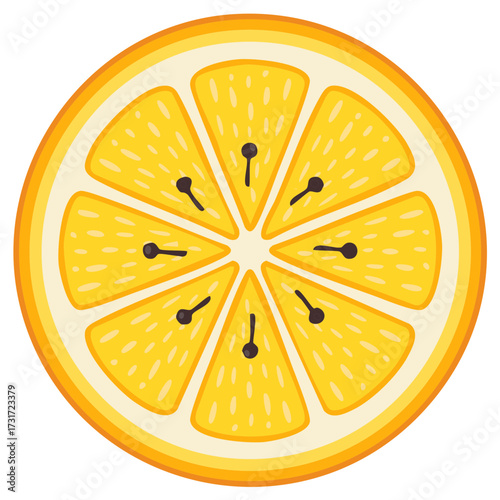 Vibrant Orange Slice Illustration with Seeds Detailed Section View and Bold Outline Design, Modern Citrus Fruit Graphic