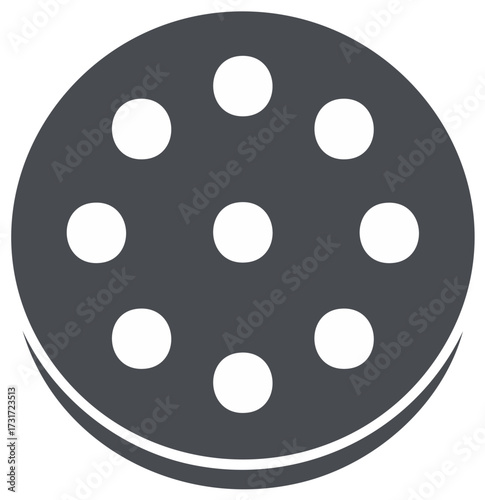 Round gray cookie icon with white chips minimalist dessert graphic