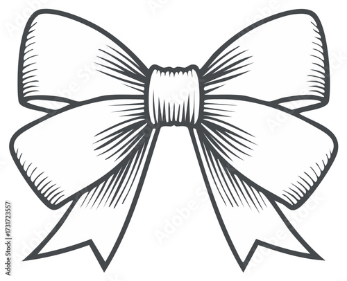 Classic Ribbon Bow Illustration With Hand Drawn Hatching Detail
